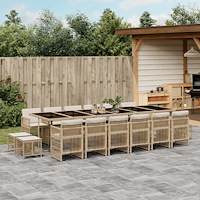 vidaXL Matgrupp för trädgården med dynor 17 delar beige konstrotting