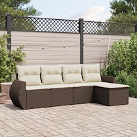vidaXL Loungegrupp för trädgården med dynor 5 delar brun konstrotting