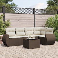 vidaXL Loungegrupp för trädgården m dynor 6 delar brun konstrotting