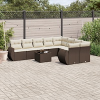 vidaXL Loungegrupp 10 delar med brun dynor konstrotting