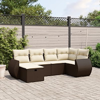 vidaXL Loungegrupp för trädgården m dynor 6 delar brun konstrotting