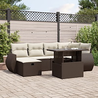 vidaXL Trädgårdssoffset med dynor 7 delar brun konstrotting