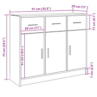 vidaXL Skänk artisan ek 91x28x75 cm konstruerat trä
