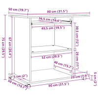 vidaXL Datorbord åldrat trä 80x50x75 cm konstruerat trä