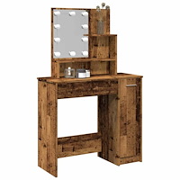 vidaXL Sminkbord med LED åldrat trä 86,5x35x136 cm