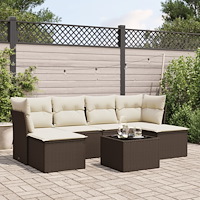 vidaXL Trädgårdssoffset med dynor 7 delar brun konstrotting