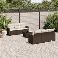 vidaXL Trädgårdssoffset med dynor 7 delar brun konstrotting