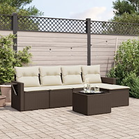 vidaXL Loungegrupp för trädgården m dynor 6 delar brun konstrotting