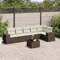 vidaXL Trädgårdssoffset med dynor 7 delar brun konstrotting