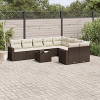 vidaXL Loungegrupp 10 delar med brun dynor konstrotting