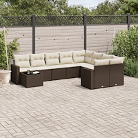 vidaXL Loungegrupp 10 delar med brun dynor konstrotting