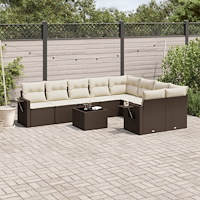 vidaXL Loungegrupp 10 delar med brun dynor konstrotting