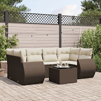 vidaXL Trädgårdssoffset med dynor 7 delar brun konstrotting