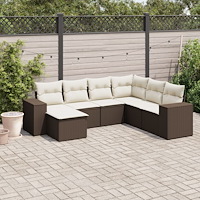 vidaXL Trädgårdssoffset med dynor 7 delar brun konstrotting