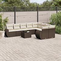 vidaXL Loungegrupp 10 delar med brun dynor konstrotting