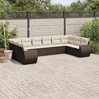 vidaXL Loungegrupp 10 delar med brun dynor konstrotting