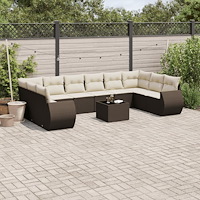 vidaXL Loungegrupp för trädgården 11 delar brun konstrotting