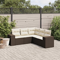 vidaXL Loungegrupp för trädgården med dynor 5 delar brun konstrotting
