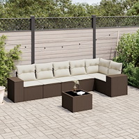 vidaXL Trädgårdssoffset med dynor 7 delar brun konstrotting