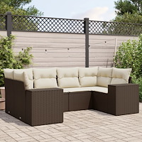 vidaXL Loungegrupp för trädgården m dynor 6 delar brun konstrotting