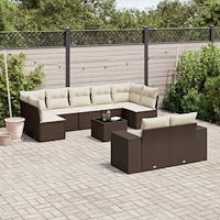 vidaXL Loungegrupp 10 delar med brun dynor konstrotting