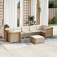 vidaXL Matgrupp för trädgården med dynor 8 delar beige konstrotting