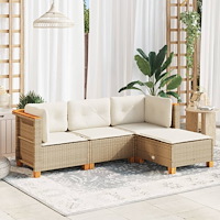 vidaXL Soffgrupp för trädgård med dynor 4 delar beige konstrotting