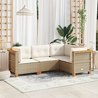 vidaXL Soffgrupp för trädgård med dynor 4 delar beige konstrotting
