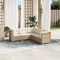 vidaXL Soffgrupp för trädgården med dynor 5 delar beige konstrotting