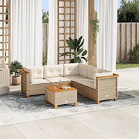 vidaXL Soffgrupp för trädgården med dynor 6 delar beige konstrotting