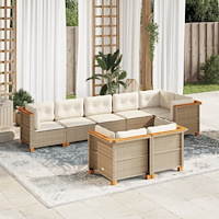 vidaXL Matgrupp för trädgården med dynor 8 delar beige konstrotting