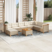 vidaXL Soffgrupp för trädgården med dynor 9 delar beige konstrotting