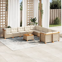 vidaXL Loungegrupp för trädgården m. dynor 11 delar beige konstrotting