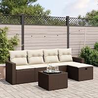 vidaXL Loungegrupp för trädgården m dynor 6 delar brun konstrotting