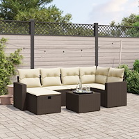 vidaXL Trädgårdssoffset med dynor 7 delar brun konstrotting