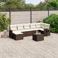 vidaXL Loungegrupp för trädgården med dynor 8 delar brun konstrotting