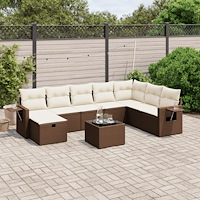 vidaXL Loungegrupp för trädgården med dynor 9 delar konstrotting brun