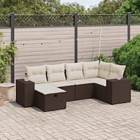 vidaXL Loungegrupp för trädgården m dynor 6 delar brun konstrotting