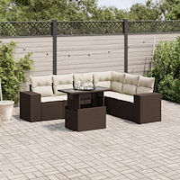 vidaXL Trädgårdssoffset med dynor 7 delar brun konstrotting