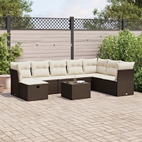 vidaXL Loungegrupp för trädgården med dynor 9 delar konstrotting brun