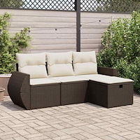 vidaXL Loungegrupp för trädgården med dynor 4 delar konstrotting brun