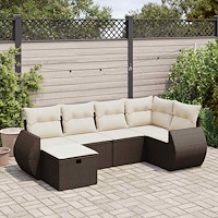 vidaXL Loungegrupp för trädgården m dynor 6 delar brun konstrotting