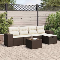vidaXL Loungegrupp för trädgården m dynor 6 delar brun konstrotting