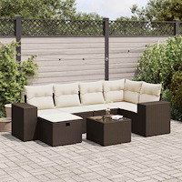 vidaXL Trädgårdssoffset med dynor 7 delar brun konstrotting
