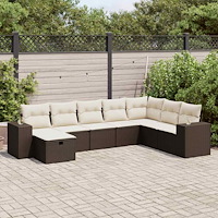 vidaXL Loungegrupp för trädgården med dynor 8 delar brun konstrotting