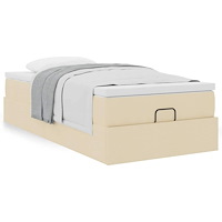 vidaXL Ottoman sängram med madrass gräddvit 80x200 cm tyg