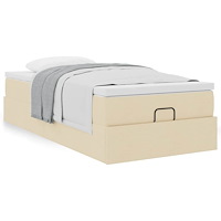 vidaXL Ottoman sängram med madrass gräddvit 90x190 cm tyg