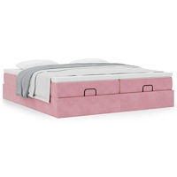 vidaXL Ottoman sängram med madrasser rosa 200x200 cm sammet