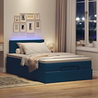 vidaXL Ottoman säng med madrass och LED-lampor blå 120x200 cm tyg