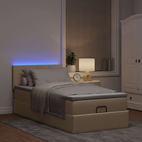 vidaXL Ottoman sängram med madrass gräddvit 90x190 cm tyg